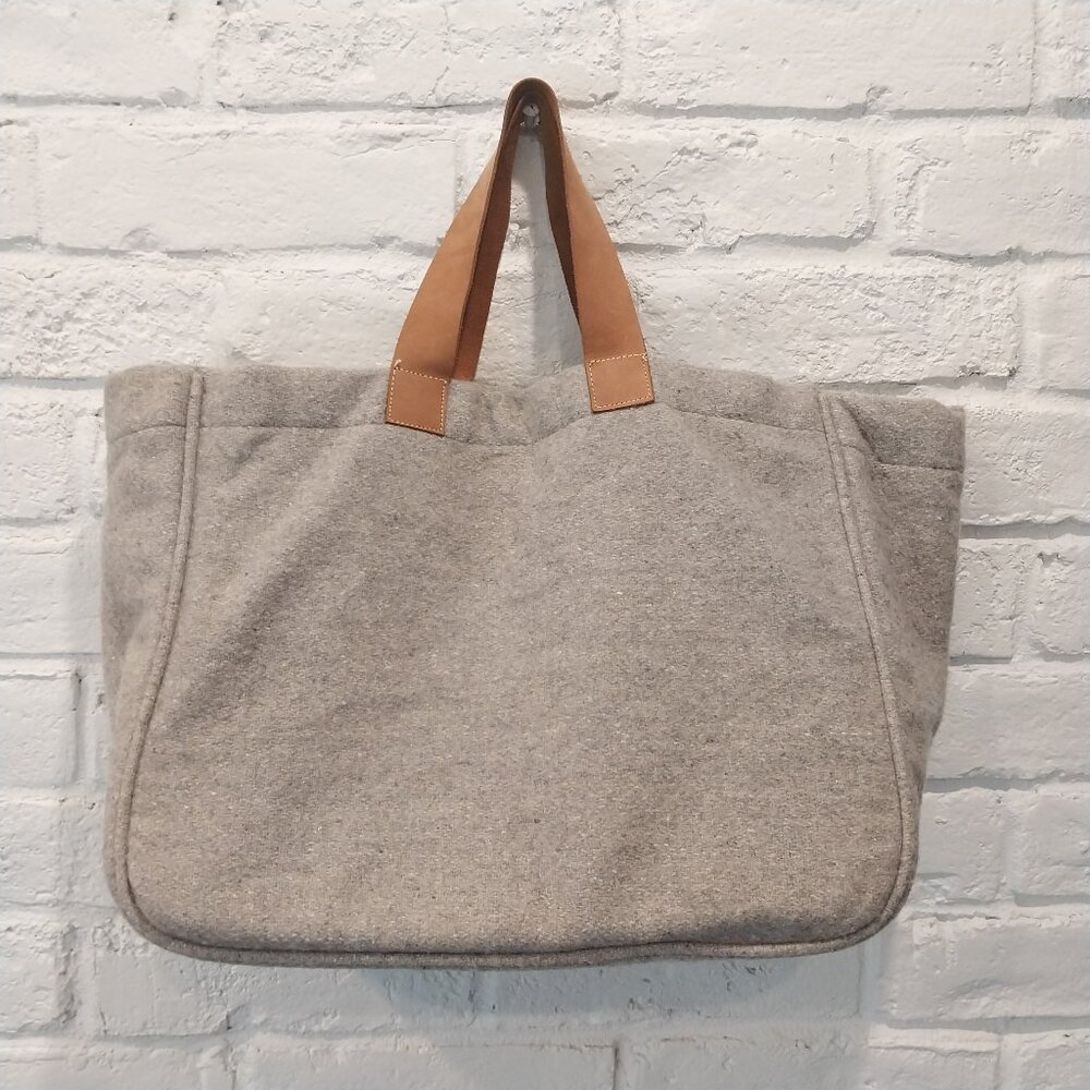 The Royal Standard Gray Wool Blend Large Tote Bag Purse 17" x 12" Leather Handle